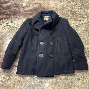 Fox Knapp Size 10 Navy Sailor Wool Double Breasted Peacoat with Anchor Buttons